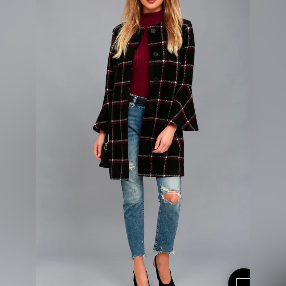 BB Dakota Hewes Flare Sleeve Check Coat